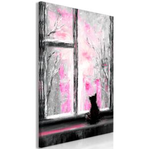 Obraz - Longing Kitty (1 Part) Vertical Pink 60x90