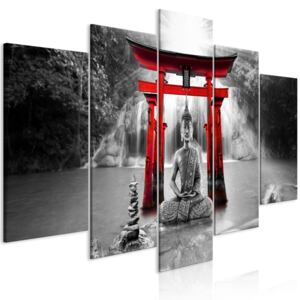 Obraz - Buddha Smile (5 Parts) Wide Red 100x50