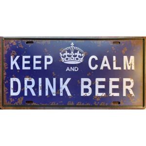 Ceduľa Keep and Calm Drink Beer 30,5cm x 15,5cm Plechová tabuľa