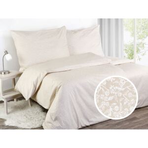 Goldea bavlnené posteľné obliečky - vzor 591 biele kvietky na béžovom 140 x 220 a 90 x 70 cm