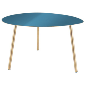 Modrý príručný stolík s pozlátenými nohami Leitmotiv Ovoid, 64 × 58 × 42 cm