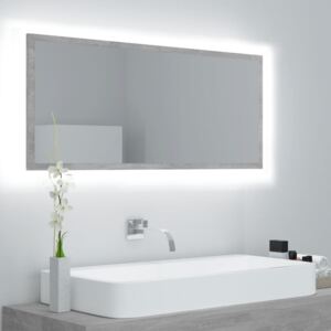 Kúpeľňové LED zrkadlo betónovo-sivé 100x8,5x37 cm drevotrieska