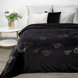 Luxusná čierna deka s trblietavým motívom včely 150 x 200 cm Čierna