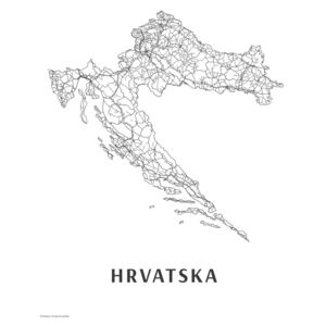 Mapa Hrvatska black & white