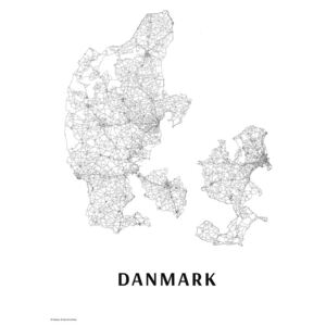 Mapa Danmark black & white