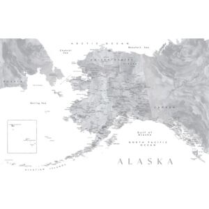 Mapa Detailed map of Alaska in grayscale watercolor, Blursbyai