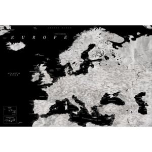 Mapa Black and grey detailed map of Europe in watercolor, Blursbyai