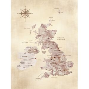 Mapa Sepia distressed map of the British Islands, Blursbyai