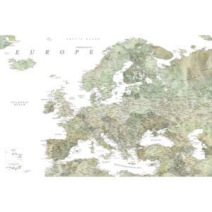 Mapa Detailed map of Europe in green watercolor, Blursbyai