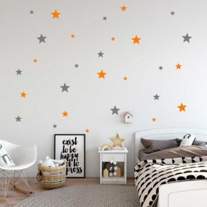 GLIX Dekorácie hviezdy - samolepka na stenu Šedá a oranžová 2x 75x30 cm