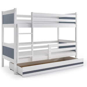 Poschodová posteľ BALI+UP + matrace + rošt ZADARMO, 190x80 cm, biela, grafit