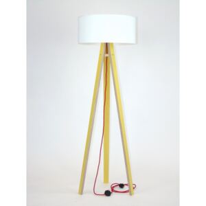 Žltá stojacia lampa s bielym tienidlom a červeným káblom Ragaba Wanda