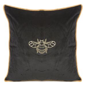 Čierna dekoratívna zamatová obliečka na vankúš so zlatým vzorom včely 45 x 45 cm Čierna