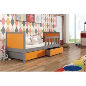Detská posteľ Piano, sivá / oranžová + MATRACE