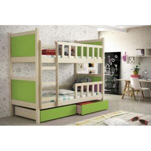 Detská poschodová posteľ Pastel, prírodná / zelená + MATRACE