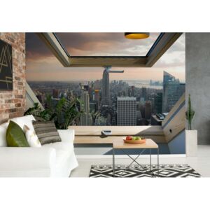 Fototapeta - New York City Skyline 3D Skylight Window View Papírová tapeta - 368x280 cm