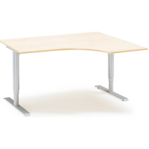 Výškovo nastaviteľný stôl Adeptus, pravý, 1600x1200 mm, breza dýha/šedá