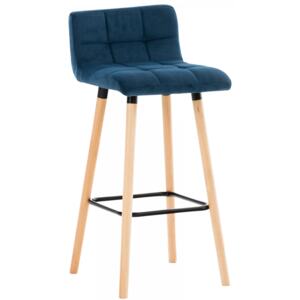 Barová stolička Lincoln ~ zamat, drevené nohy natura Farba Modrá