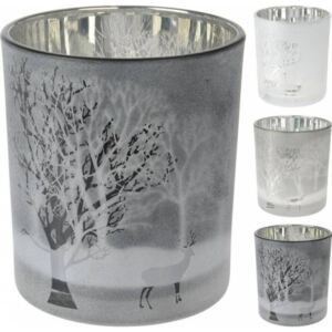 Svietnik vianočný na čajovú sviečku 10 cm sklo sivý mix