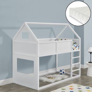 [en.casa] Vyvýšená detská posteľ AAKB-8716 90x200 cm biela s matracom a roštom