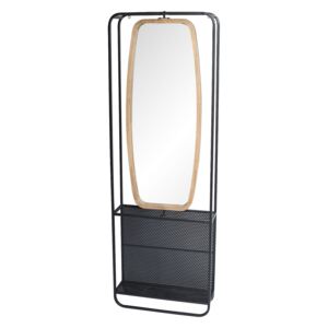 Zrkadlo v dreveno-kovovom ráme s policami Verena - 54 * 16 * 160 cm