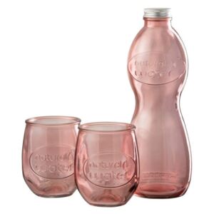 Ružová sklenená fľaša a 2skleničky Natural - Ø 10 * 26cm