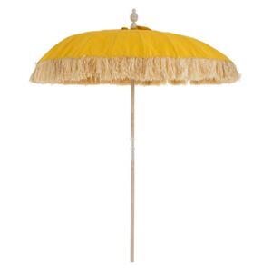 Žltý drevený slnečník so strapcami Raffia - Ø 190 * 250 cm