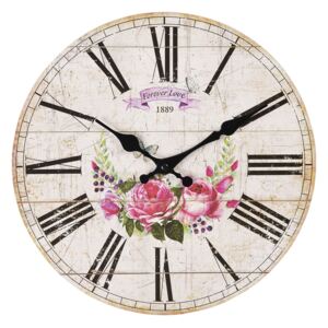 Vintage nástenné hodiny s rímskymi číslicami a motívom ruží - Ø 30 * 3 cm / 1 * AA