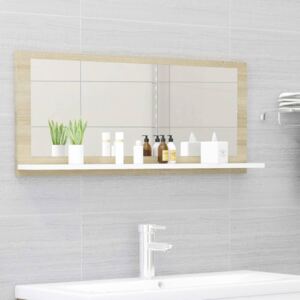 Kúpeľňové zrkadlo, biele a sonoma 90x10,5x37 cm, drevotrieska