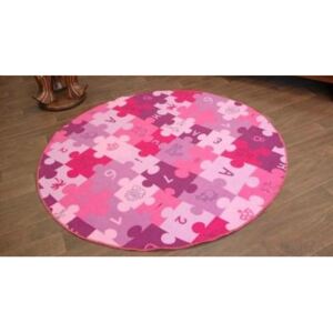 MAXMAX Detský guľatý koberec PUZZLE ružový