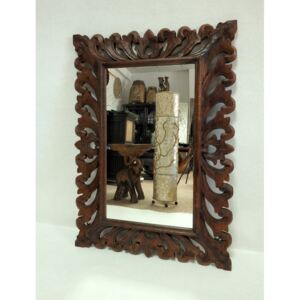 Zrkadlo LOTUS, hnedá tmavá, exotické drevo, ručná drevorezbe, 100x70 cm