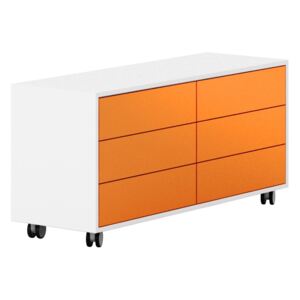 Pojazdná skrinka so 6 zásuvkami White LAYERS, oranžové zásuvky
