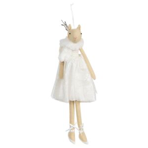 Závesná dáma laň v bielych šatách s trblietkami Lotte - 33 cm