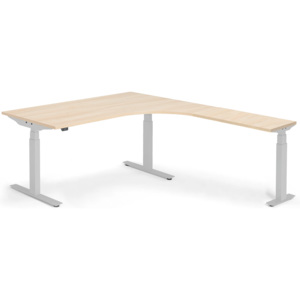 Výškovo nastaviteľný stôl Modulus, rohový, 1600x2000mm, dub/strieborná