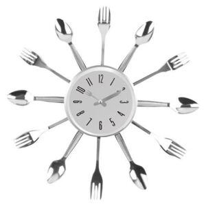 ISO Kuchynské nástenné hodiny s príbory, strieborná, 7962