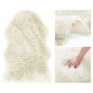 Nádherný krémový kožušinový koberec s vysokým vlasom 50 x 80 cm