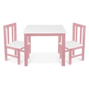 BABY NELLYS Detský nábytok - 3 ks, stôl s stoličkami - ruzova, biela, D/05