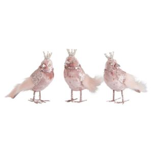 Vtáčik ružový zamatový plyšový 6ks set OCHRE DUSTY PINK