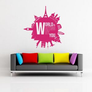 GLIX World is waiting why you - samolepka na stenu Růžová 55x60 cm