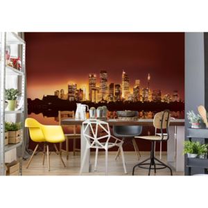 Fototapeta - City Skyline At Sunset Orange Vliesová tapeta - 206x275 cm