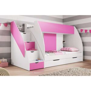 Poschodová detská posteľ Martina, biela / ružová