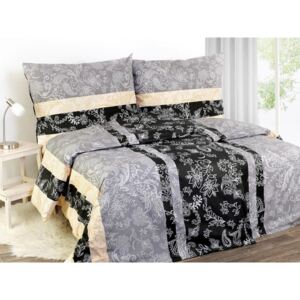 Goldea bavlnené posteľné obliečky vzor 764 - kvetované ornamenty na sivo-čiernom 140 x 200 a 70 x 90 cm