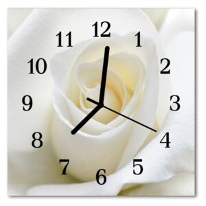 Sklenené hodiny štvorcové biela ruža