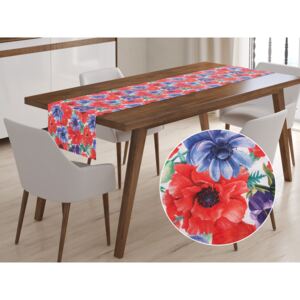 Dekoračný behúň na stôl Leona LN-094 Veľké červené a fialové kvety na bielom 20x120 cm
