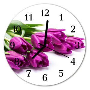 Nástenné sklenené hodiny tulipány