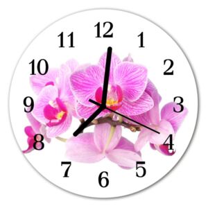 Sklenené hodiny okrúhle orchidey