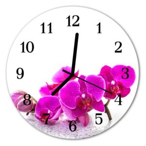 Nástenné sklenené hodiny orchidea