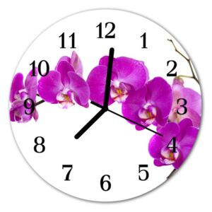 Sklenené hodiny okrúhle orchidea