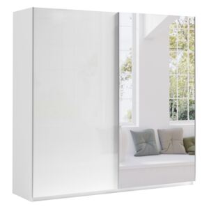 Skriňa s posuvnými dverami 220 Moore Biely/Biely lesk - Zrkadlo