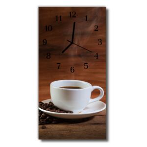 Sklenené hodiny vertikálne Káva hnedý šálka